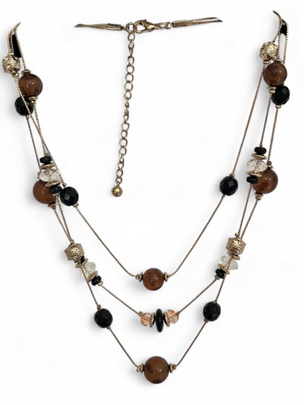 Elegant Multi-Strand Brown and Black Beaded Necklace
